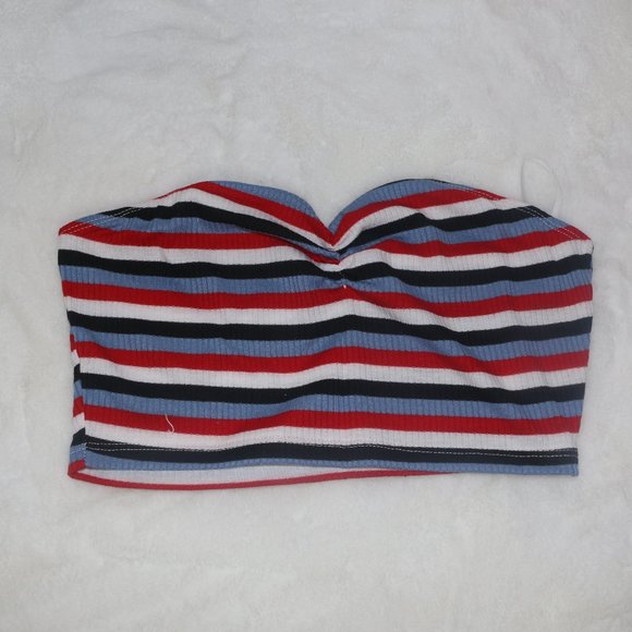 Striped Ruched Detail Rib-knit Tube Top - Picture 1 of 3